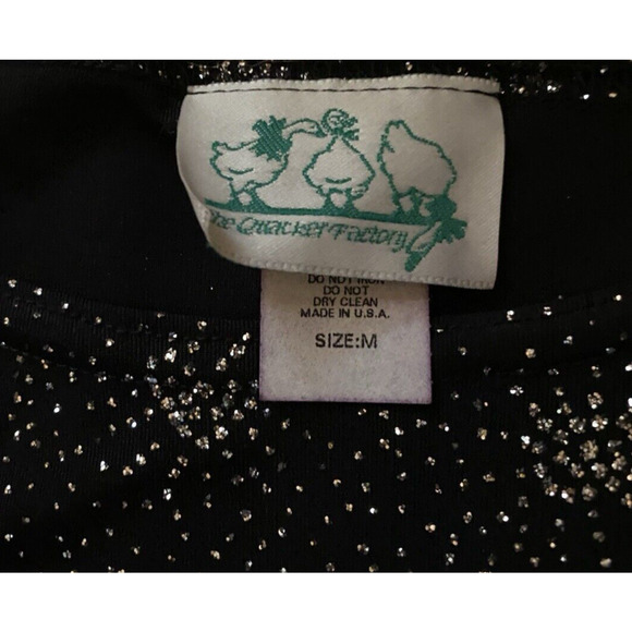 Quacker Factory Sparkle Top Womens Size M Medium Black w Silver Sparkles Blouse - Picture 6 of 11